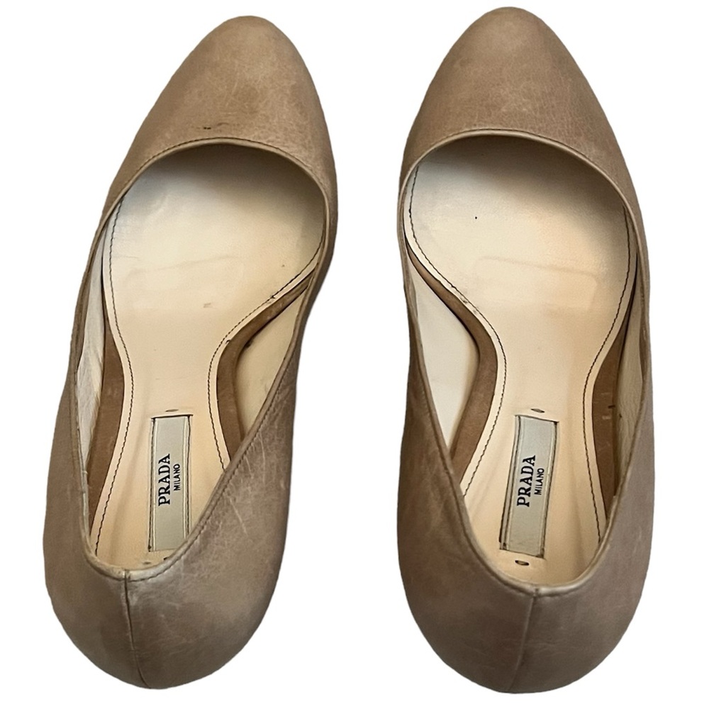 Prada Leather Cream Round Toe Heel 10 - Picture 3 of 10